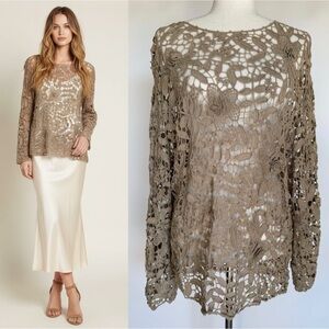 Crochet Lace Tunic Top Womens M Ecru Boho Beach Cottage Romantic